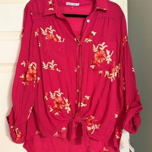 Forever 21 Red Floral Button-Down Shirt